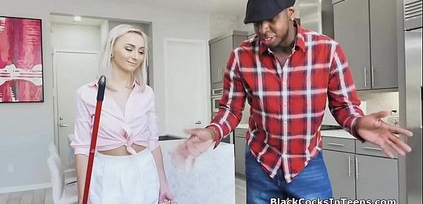  Teen housekeeper cleans homeowners big black cock